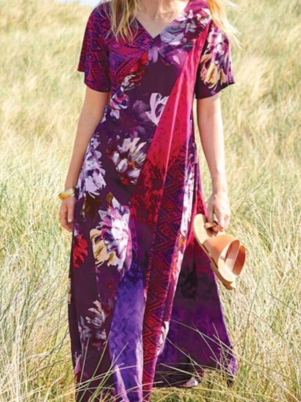 Soft Surrounding Raspberry Rosalia Patchwork Eclectic Boho Maxi Dress Resortwear